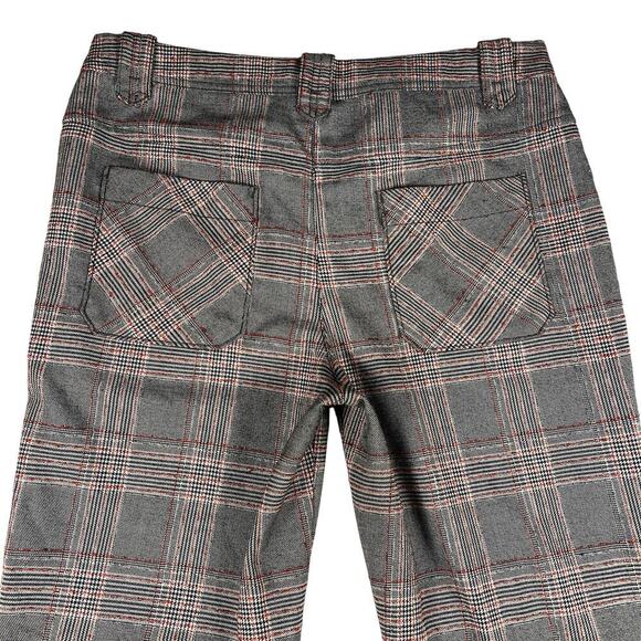Free People Glen Plaid Flare Trouser Pants Gray Black Red Y2K Academia Size 10 - Picture 4 of 10